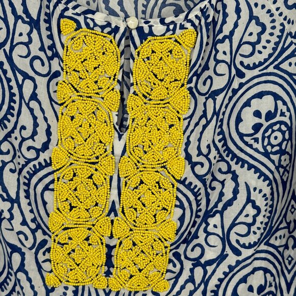 Talbots Long Sleeve Blouse blue pattern Yellow Beaded Embellishment size medium - Picture 5 of 11